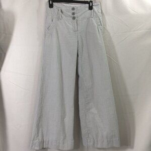 Elevenses Very Wide Leg Pants Seersucker Mid Rise Lined Cotton Blend Gray 4
